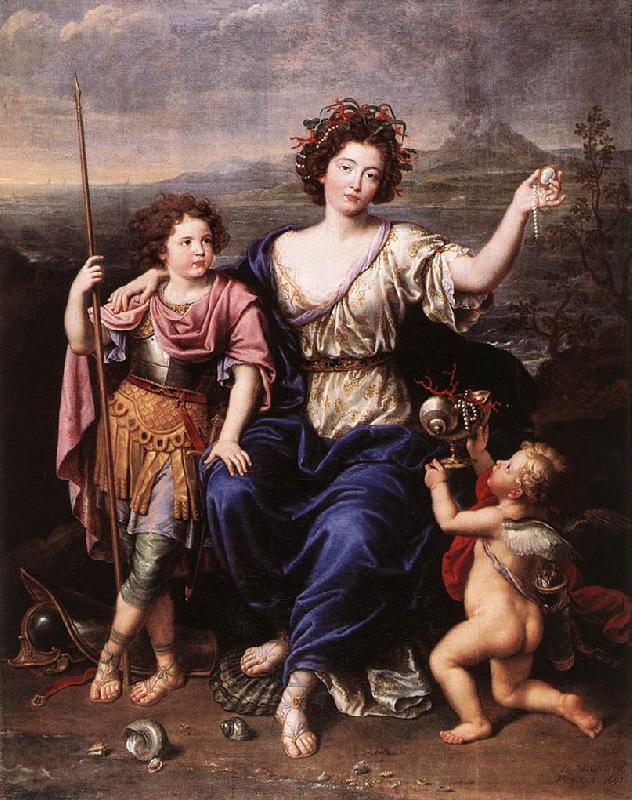 MIGNARD, Pierre The Marquise de Seignelay and Two of her Children Spain oil painting art